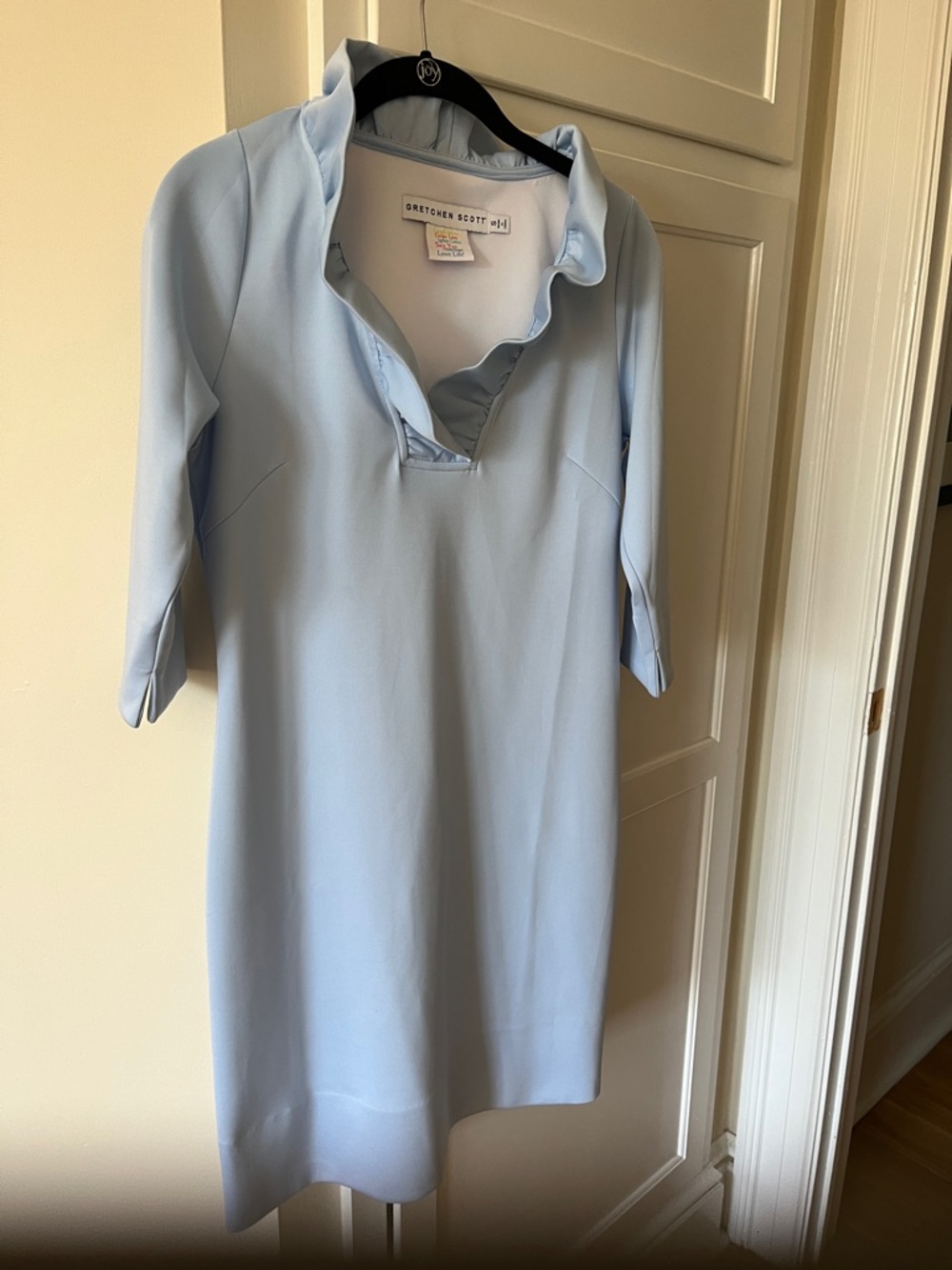 Gretchen Scott Designs Pale Blue Ruffle-Trim Midi Dress